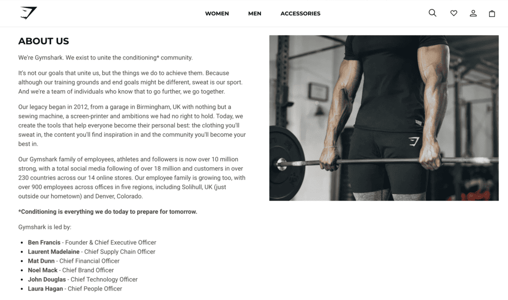 Gymshark about page